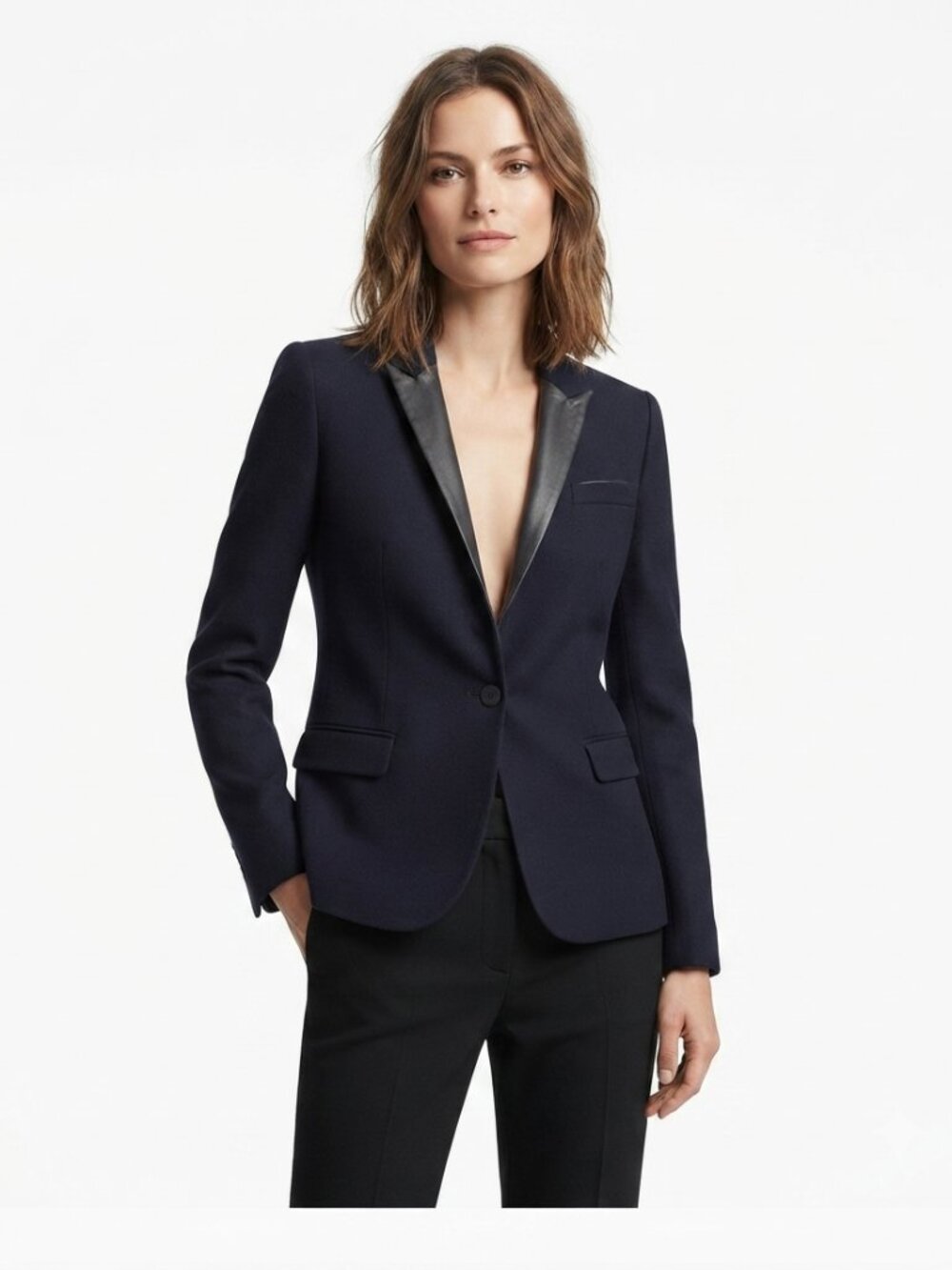 The Kooples Navy Blazer with Black Satin Lapel